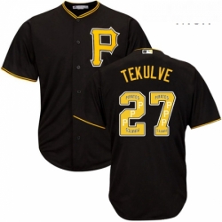 Mens Majestic Pittsburgh Pirates 27 Kent Tekulve Authentic Black Team Logo Fashion Cool Base MLB Jersey