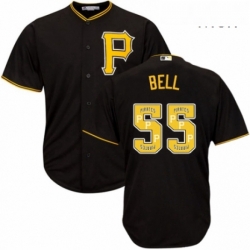 Mens Majestic Pittsburgh Pirates 55 Josh Bell Authentic Black Team Logo Fashion Cool Base MLB Jersey 