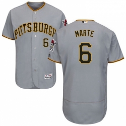 Mens Majestic Pittsburgh Pirates 6 Starling Marte Grey Road Flex Base Authentic Collection MLB Jersey