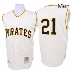 Mens Mitchell and Ness 1960 Pittsburgh Pirates 21 Roberto Clemente Replica White Throwback MLB Jersey