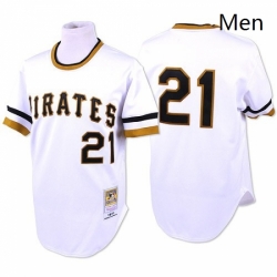 Mens Mitchell and Ness Pittsburgh Pirates 21 Roberto Clemente Replica White Throwback MLB Jersey