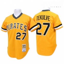 Mens Mitchell and Ness Pittsburgh Pirates 27 Kent Tekulve Replica Gold Throwback MLB Jersey