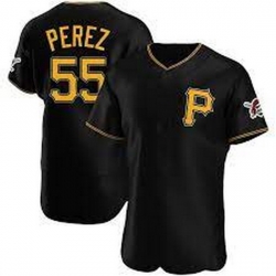 Men's Nike Pittsburgh Pirates #55 Roberto Perez Black Stitched Baseball Jersey