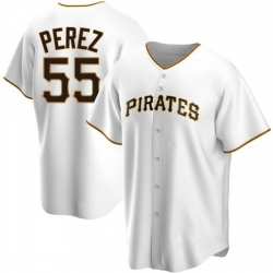 Men's Nike Pittsburgh Pirates #55 Roberto Perez White Stitched Baseball Jersey