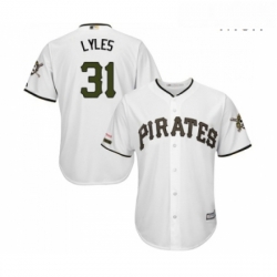 Mens Pittsburgh Pirates 31 Jordan Lyles Replica White Alternate Cool Base Baseball Jersey 