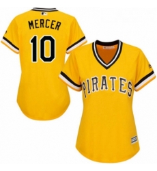 Womens Majestic Pittsburgh Pirates 10 Jordy Mercer Authentic Gold Alternate Cool Base MLB Jersey 