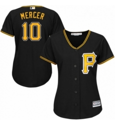 Womens Majestic Pittsburgh Pirates 10 Jordy Mercer Replica Black Alternate Cool Base MLB Jersey 