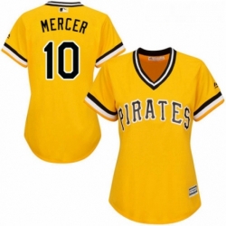 Womens Majestic Pittsburgh Pirates 10 Jordy Mercer Replica Gold Alternate Cool Base MLB Jersey 