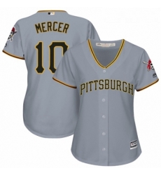 Womens Majestic Pittsburgh Pirates 10 Jordy Mercer Replica Grey Road Cool Base MLB Jersey 