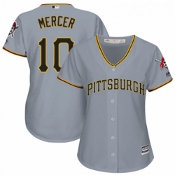 Womens Majestic Pittsburgh Pirates 10 Jordy Mercer Replica Grey Road Cool Base MLB Jersey 