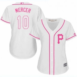 Womens Majestic Pittsburgh Pirates 10 Jordy Mercer Replica White Fashion Cool Base MLB Jersey 
