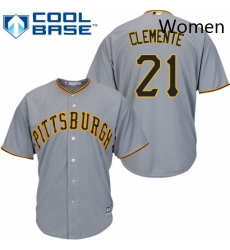 Womens Majestic Pittsburgh Pirates 21 Roberto Clemente Replica Grey Road Cool Base MLB Jersey