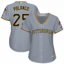 Womens Majestic Pittsburgh Pirates 25 Gregory Polanco Authentic Grey Road Cool Base MLB Jersey