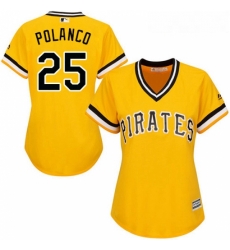Womens Majestic Pittsburgh Pirates 25 Gregory Polanco Replica Gold Alternate Cool Base MLB Jersey