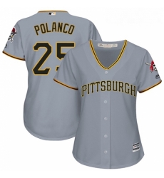 Womens Majestic Pittsburgh Pirates 25 Gregory Polanco Replica Grey Road Cool Base MLB Jersey