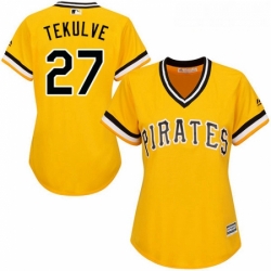 Womens Majestic Pittsburgh Pirates 27 Kent Tekulve Authentic Gold Alternate Cool Base MLB Jersey