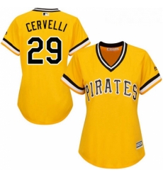 Womens Majestic Pittsburgh Pirates 29 Francisco Cervelli Replica Gold Alternate Cool Base MLB Jersey