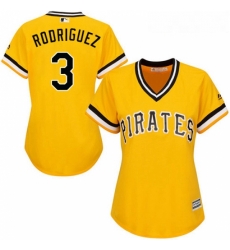 Womens Majestic Pittsburgh Pirates 3 Sean Rodriguez Replica Gold Alternate Cool Base MLB Jersey 