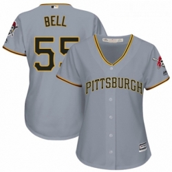 Womens Majestic Pittsburgh Pirates 55 Josh Bell Replica Grey Road Cool Base MLB Jersey 