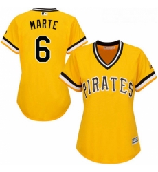 Womens Majestic Pittsburgh Pirates 6 Starling Marte Replica Gold Alternate Cool Base MLB Jersey