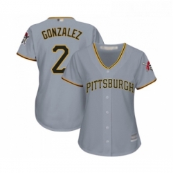 Womens Pittsburgh Pirates 2 Erik Gonzalez Replica Grey Road Cool Base Baseball Jersey 