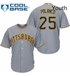 Youth Majestic Pittsburgh Pirates 25 Gregory Polanco Authentic Grey Road Cool Base MLB Jersey