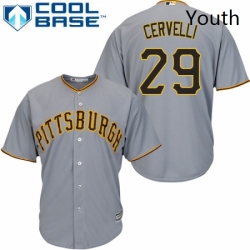 Youth Majestic Pittsburgh Pirates 29 Francisco Cervelli Authentic Grey Road Cool Base MLB Jersey