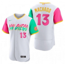 Men San Diego Padres 13 Manny Machado 2022 White City Connect Flex Base Stitched Baseball Jersey