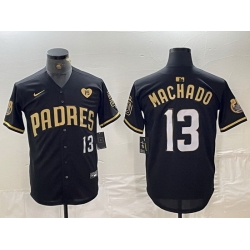 Men San Diego Padres 13 Manny Machado Black Gold With Patch Cool Base Stitched Baseball Jersey