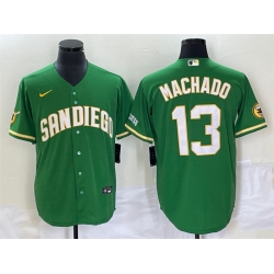 Men San Diego Padres 13 Manny Machado Green Cool Base Stitched Baseball Jersey