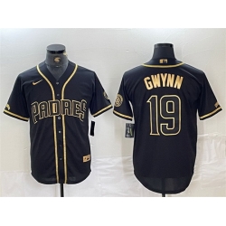 Men San Diego Padres 19 Tony Gwynn Black Gold With Patch Cool Base Stitched Baseball Jersey