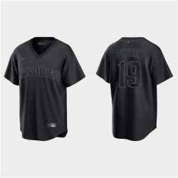 Men San Diego Padres 19 Tony Gwynn Black Pitch Black Fashion Replica Stitched Jersey