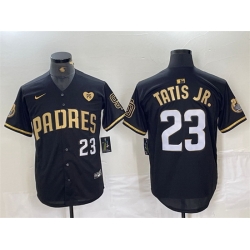 Men San Diego Padres 23 Fernando Tatis Jr  Black Gold With Patch Cool Base Stitched Baseball Jersey