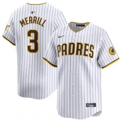 Men San Diego Padres 3 Jackson Merrill White 2024 Home Limited Stitched Baseball Jersey