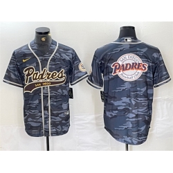Men San Diego Padres Gray Camo Team Big Logo Cool Base Stitched Baseball Jersey 4