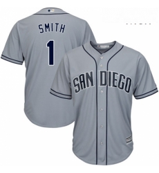 Mens Majestic San Diego Padres 1 Ozzie Smith Replica Grey Road Cool Base MLB Jersey