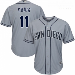 Mens Majestic San Diego Padres 11 Allen Craig Replica Grey Road Cool Base MLB Jersey 