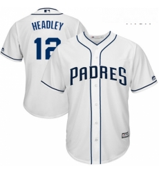 Mens Majestic San Diego Padres 12 Chase Headley Replica White Home Cool Base MLB Jersey 