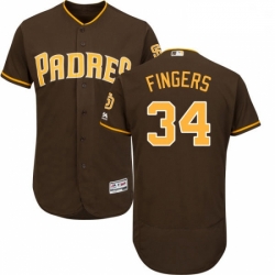 Mens Majestic San Diego Padres 34 Rollie Fingers Brown Alternate Flex Base Authentic Collection MLB Jersey 