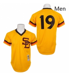 Mens Mitchell and Ness 1982 San Diego Padres 19 Tony Gwynn Replica Gold Throwback MLB Jersey
