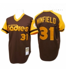 Mens Mitchell and Ness San Diego Padres 31 Dave Winfield Authentic Brown Throwback MLB Jersey