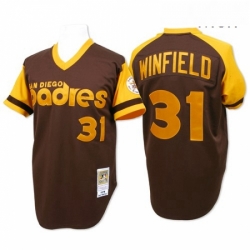 Mens Mitchell and Ness San Diego Padres 31 Dave Winfield Authentic Brown Throwback MLB Jersey