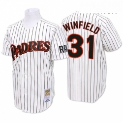 Mens Mitchell and Ness San Diego Padres 31 Dave Winfield Authentic WhiteBlue Strip Throwback MLB Jersey