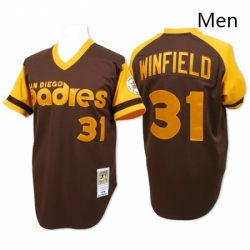 Mens Mitchell and Ness San Diego Padres 31 Dave Winfield Replica Brown Throwback MLB Jersey