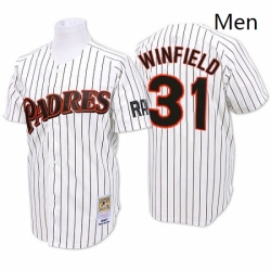 Mens Mitchell and Ness San Diego Padres 31 Dave Winfield Replica WhiteBlue Strip Throwback MLB Jersey