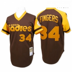 Mens Mitchell and Ness San Diego Padres 34 Rollie Fingers Authentic Brown Throwback MLB Jersey