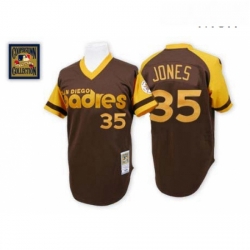 Mens Mitchell and Ness San Diego Padres 35 Randy Jones Authentic Brown Throwback MLB Jersey