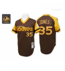 Mens Mitchell and Ness San Diego Padres 35 Randy Jones Replica Brown Throwback MLB Jersey