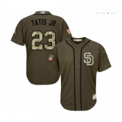 Mens San Diego Padres 23 Fernando Tatis Jr Authentic Green Salute to Service Baseball Jersey 