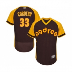 Mens San Diego Padres 33 Franchy Cordero Brown Alternate Cooperstown Authentic Collection MLB Jersey Flex Base 